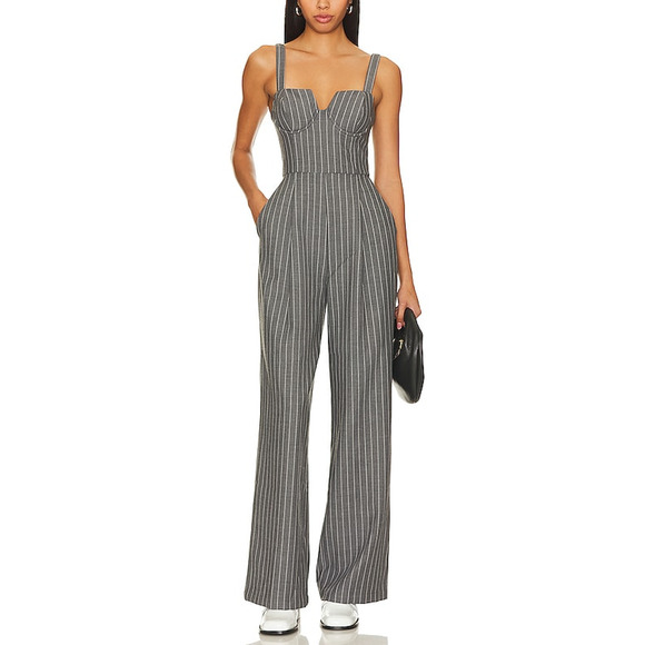 House Of Harlow 1960 x Revolve 'Oliviera' Grey Polyester Jumpsuit Size M - Picture 1 of 5
